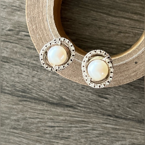 Zales Pearl & Sapphire Loop Earrings - Picture 8 of 8